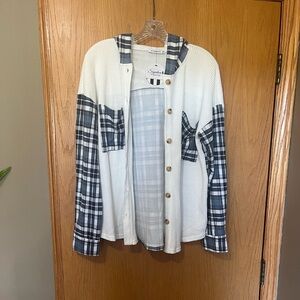 Staccato Off-White and Gray Plaid Waffle Shacket